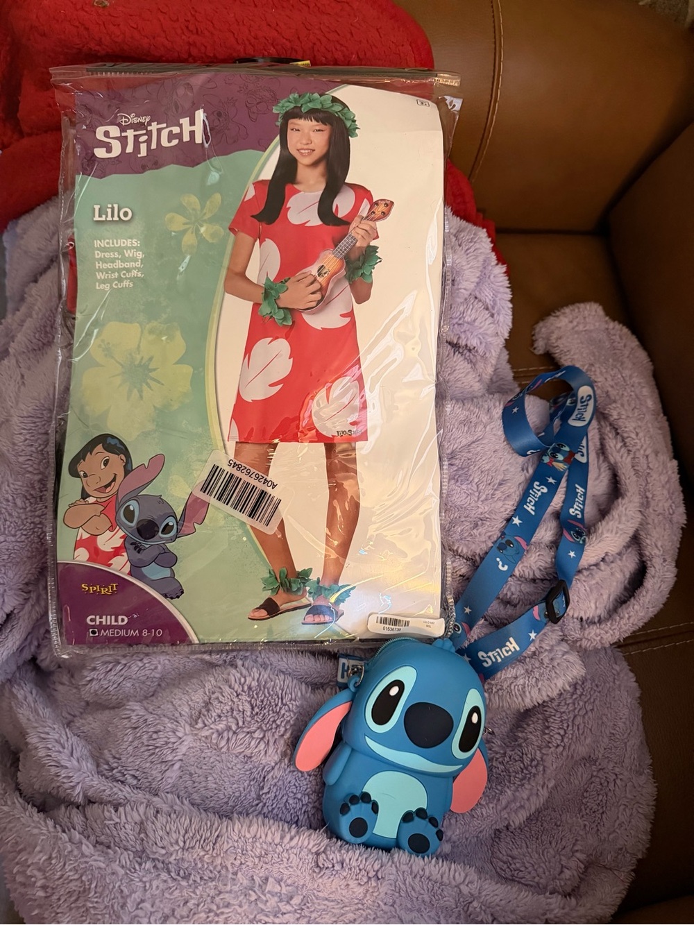 Disney Lilo Red Dress Costume with Blue Stitch Plush Lanyard purse